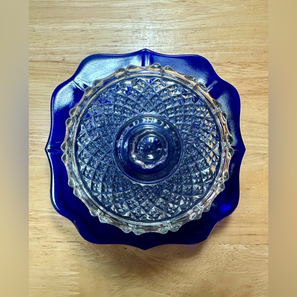 Imperial Glass Cobalt Blue Cheese Serving Dish With Lid Vintage 5" - Picture 4 of 16